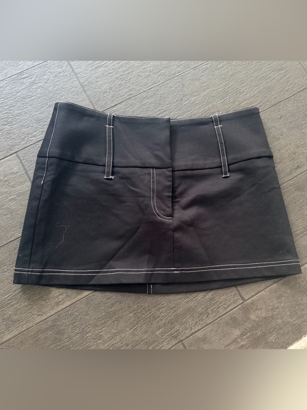 Black Mini Skirt with Contrast Pink Stitching
